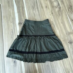 Figue Poplin‎ Crochet Lace Tiered Ruffle Thea Skirt Olive Green Size: 2